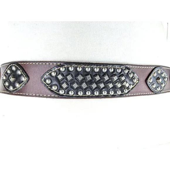 Vintage brown black silver studded leather large western buckle belt B905 - Black Vintage Studded Belt - Double J Saddlery main image 4